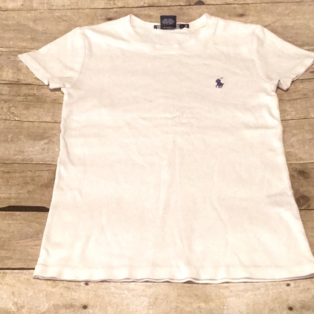 Girls white polo shirt.